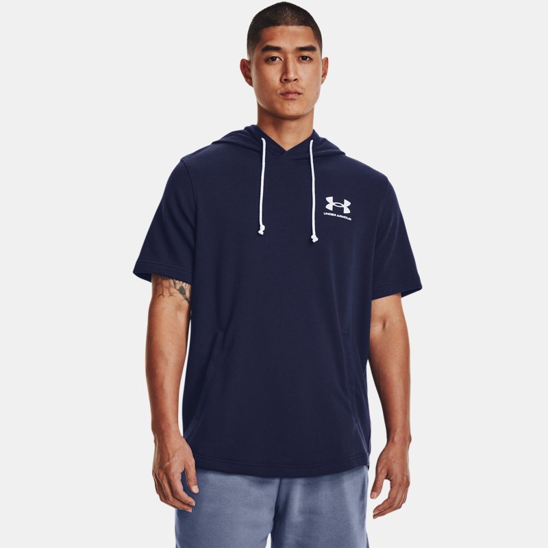 Men's Under Armour Rival Terry Short Sleeve Hoodie Midnight Navy / Onyx White XS